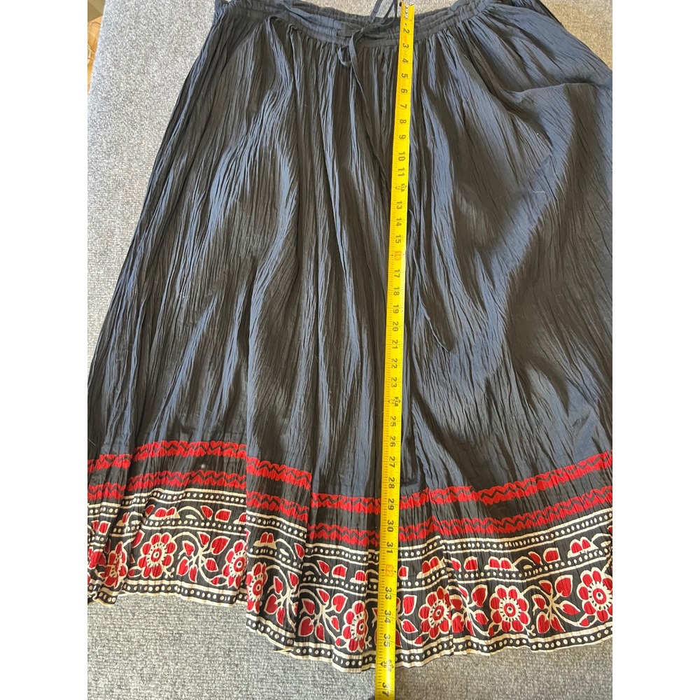 Vintage 90s Y2k Boho Cottagecore Floral Peasant Folk Cotton Black Maxi Skirt - Picture 6 of 6
